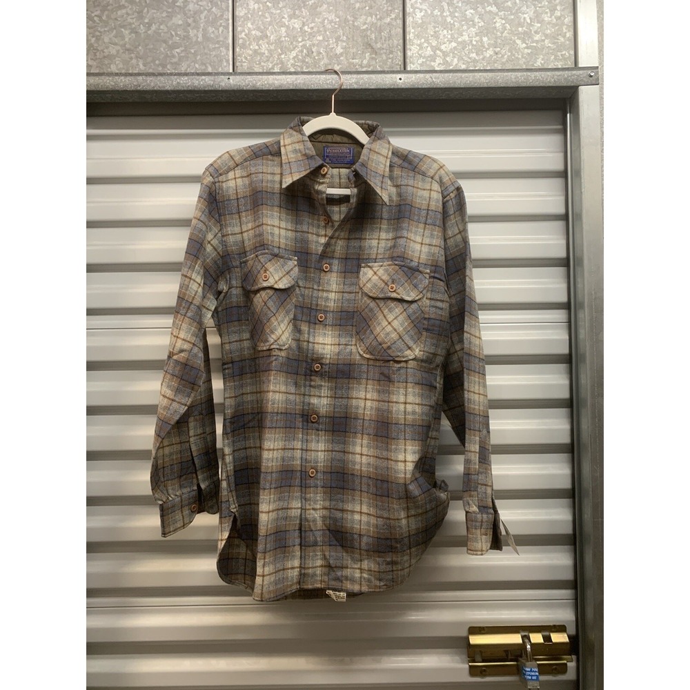 Pendleton Flannel Shirt Mens M Blue Brown Plaid Long Sleeve 100% Virgin Wool